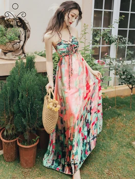 

YOSIMI 2020 Summer Sexy Dress Maxi Chiffon Print Long Women Dress Backless Strap Bohe Beach Dress V-neck Sleeveless Party Dress