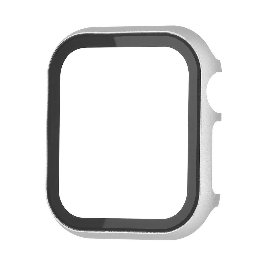 Металлический корпус с закаленной пленки Экран протектор для наручных часов Apple Watch чехол 38/42/40/44 мм Высокое качество бампер чехол для наручных часов iWatch, 5 4 3 2 1 - Цвет: Silver