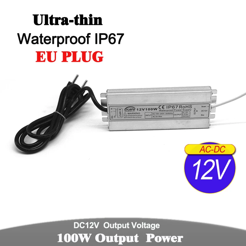 IP67 источник питания DC12V DC24V 60 Вт 72 Вт 100 Вт 120 Вт 150 Вт ЕС вилка AC DC 12 В 24 в водонепроницаемый адаптер питания для Светодиодный светильник CCTV