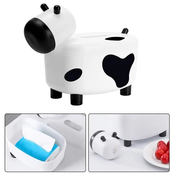 

2 In 1 Plastic Tissue Toothpick Box Napkin Holder Case Cute Calf Shape Magnetic Storage Box Home Tissue Boxes With Stickers DIY