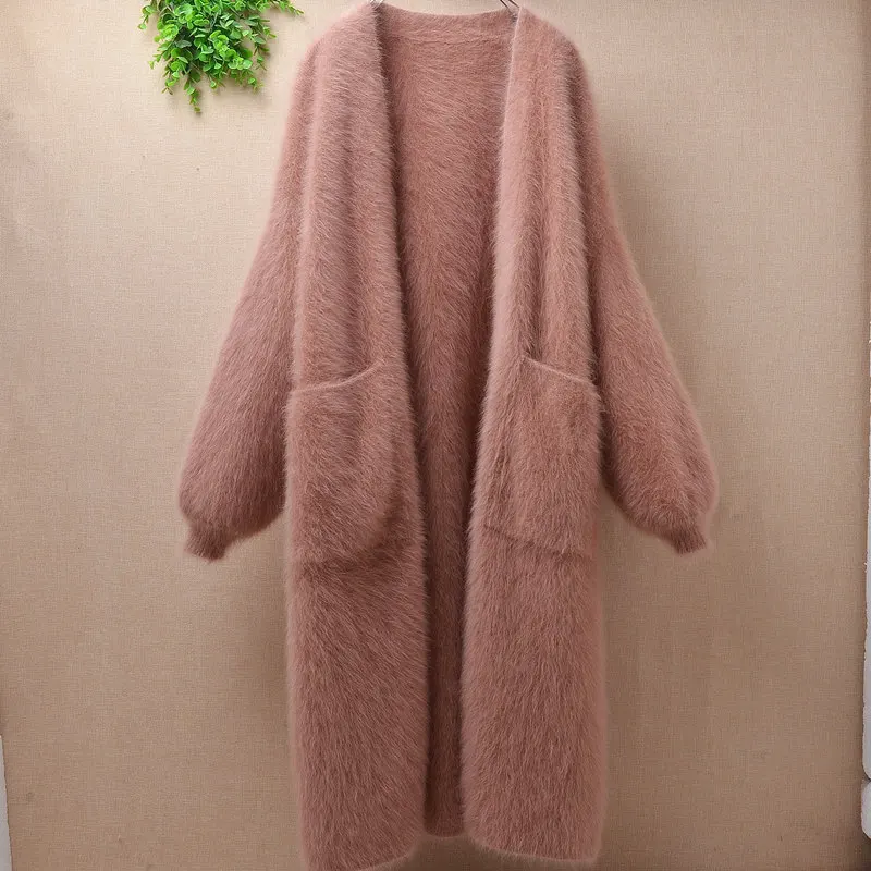 Body100cm chest120cm Плотная зимняя модная женская длинная свободная норковая кашемировая куртка с длинными рукавами-фонариками из Ангорского меха - Цвет: Body100cm chest120cm