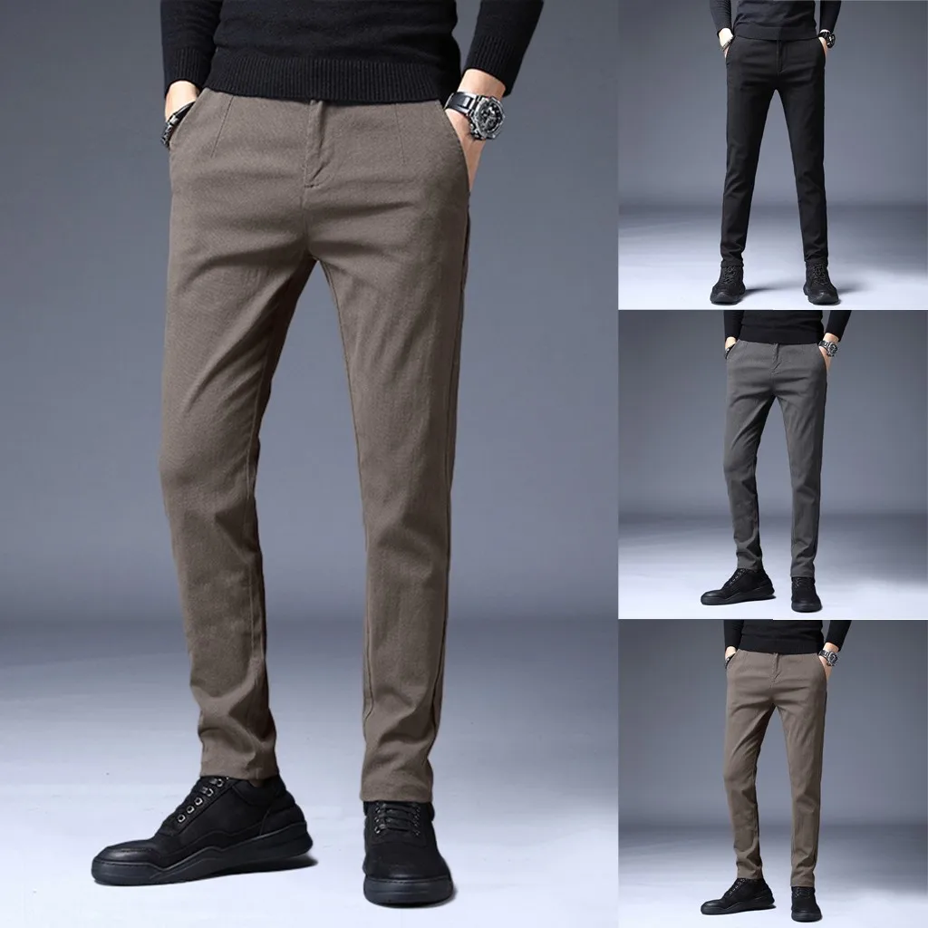 Брендовые мужские новые модные длинные прямые брюки деловые повседневные однотонные прямые тонкие брюки мужские брюки на шнурке