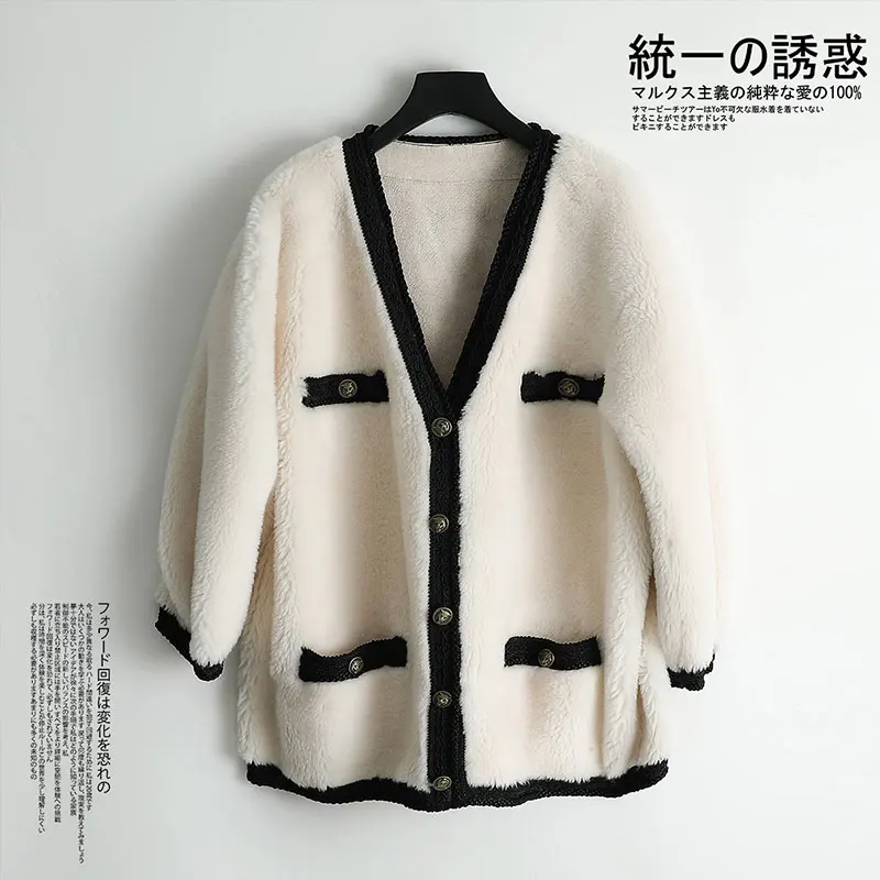 

PTSLAN Women's Genuine Wool Suede Coat Real Fur Coat Jacket