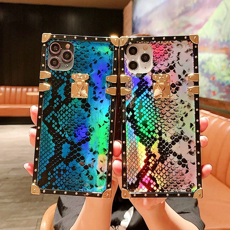 Vintage Snakeskin Pattern Bluray Square Phone Case For Iphone 13pro