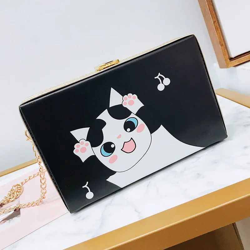 

2018 New Style Fashion Korean-style Cartoon Printed Square Sling Bag Box Bag Shoulder Diagonal Chain WOMEN'S Bag