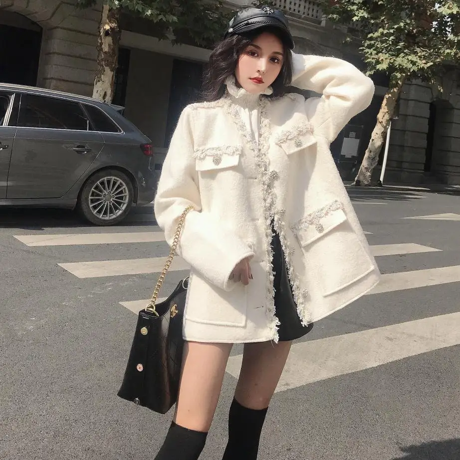 Y11539 изящная шерстяная куртка Женская Толстая Короткая свободная одежда серии MORI шерстяное пальто
