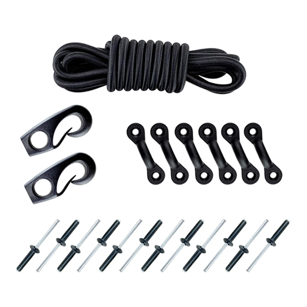 Kayak Bungee Kit 2.5m Cord, 6 Padeyes, 2 Bungee Cord Ends, 12 Rivets 