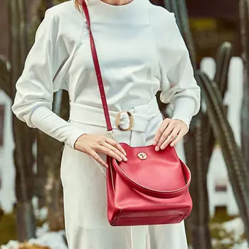 

Leather Handbag Shoulder Bucket Bag Crossbody Purses for Women Girls F42A