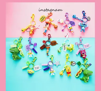 

Disney Mickey Mouse Minnie Woody Buzz Lightyear Stitch Action Figure Keychain Donald Duck Daisy Figure Doll Men Women Keyring