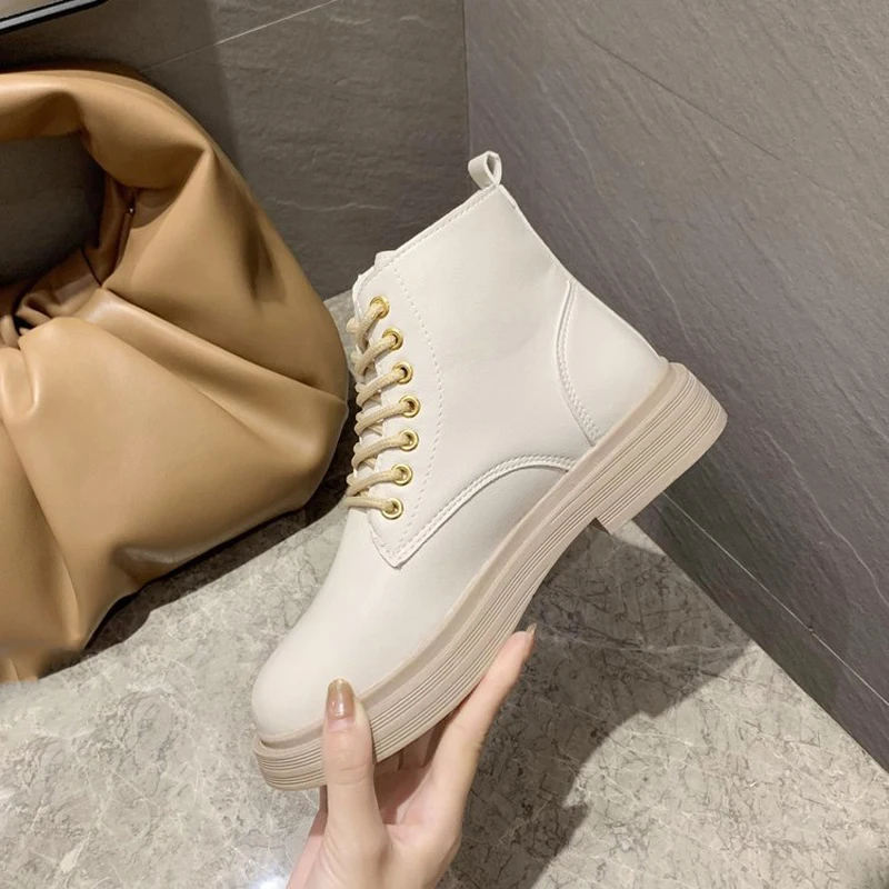 2022 soft PU Leather Ankle Boots Women Platform Motorcycle Booties Female Autumn Winter Shoes Warm Plush Goth Thick Short | Обувь