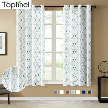 

Topfinel Geometric Sheer Curtains Decoration Modern Live Room Kitchen Curtain Voile Tulle Embroidered Window Short Curtains