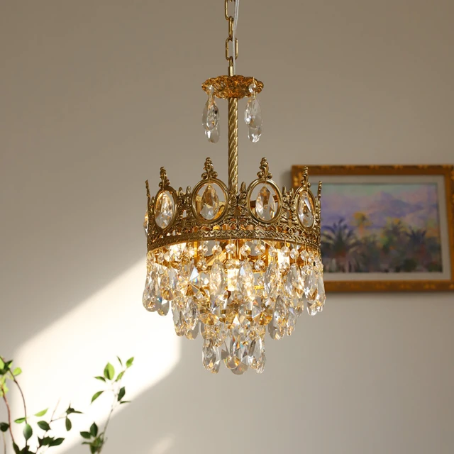 Vintage crown small crystal chandelier French brass bedroom