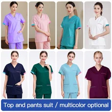 MSORMOSIA В Больнице Хирургии униформы v-образным воротом, больница Красота скрабы медицинская Униформа хлопок женские комплекты хирургические халаты