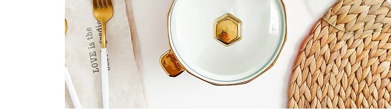 Gold Inray Instant Noodle Bowl Ceramic Nordic Eramic Ramen Bowl Large Soup Bowl Noodle Bowl Household Beef Noodle Bowl with Lid