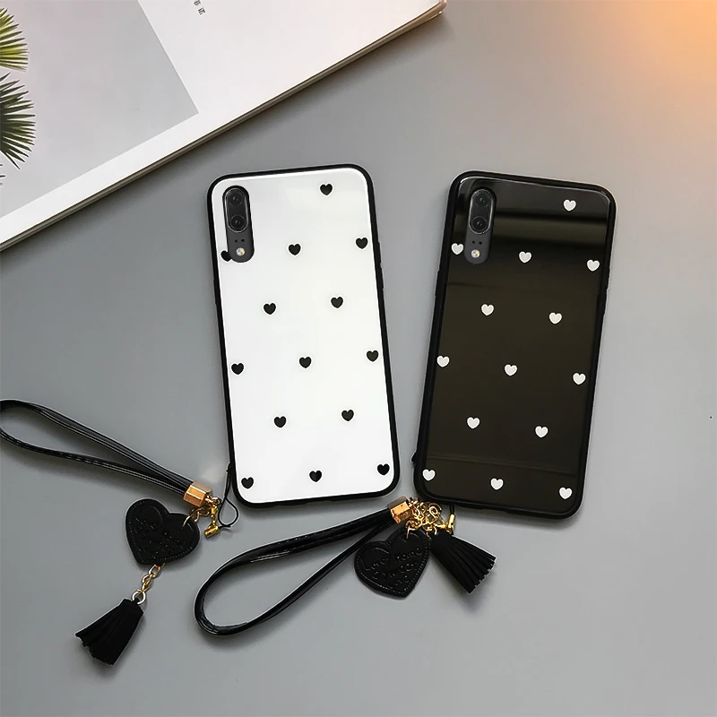 

BONVAN Glass Case For Samsung Galaxy Note 10 Love Heart Hard Cover For Samsung Note 10 Plus Lanyard Couqe Capa