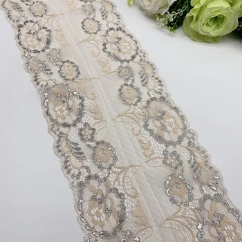 

3y/lot Width 17.50cm Elastic Stretch Lace Trim Apricot Silver Skirt Hem For Dress Sewing Applique Costume Fabric Lace DIY Mater