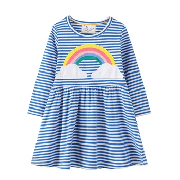

Kids Girls Dress Spring Children Princess Dress Cotton Striped Rainbow Pattern Long Sleeve Kids Casual Dresses For 1-7 Y Girls
