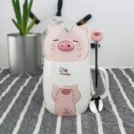 A with pig spoon NEWYEARNEW 1 шт. керамическая чашка для воды кофе Любовь Свинья чай кофе чашка молоко бизнес подарок посуда День Святого Валентина Свадебный Подарок - Цвет: A with pig spoon