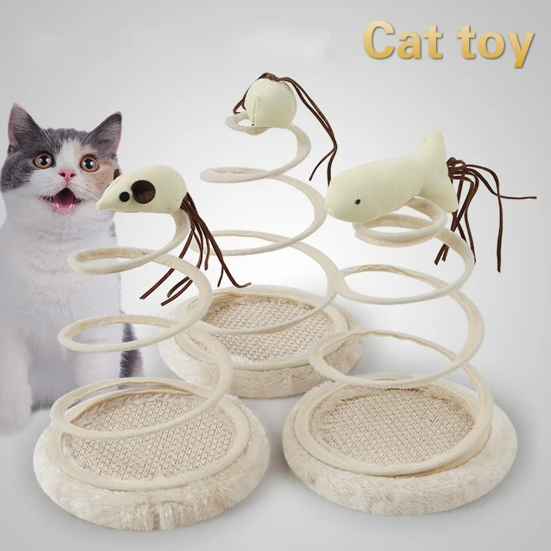 Игрушка для кошек спиральная проволока пружинная игрушка джутовый диск имитация