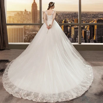 

LAMYA Real Photo Court Train Wedding Dress Wholesale V Neck New Lace Bridal Dress Applique Corset Wedding Gowns Robe De Mariage