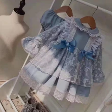 2 предмета, зимнее синее бальное платье принцессы в испанском стиле, платье лолиты с длинными рукавами для маленьких девочек, 50% шерсть шерстяные теплые вечерние платья