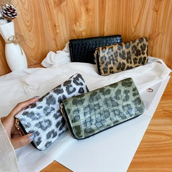 

Retro Leopard Printed Parttern Women Wallet Bank Card Holder Long Zipper Coin Purse Female PU Leather Party Clutch Money Bag