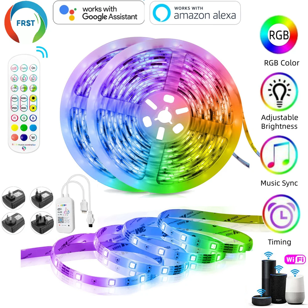 30M 5050 WIFI RGB LED Strip Lights RGB Flexible Lamp RGB light DC Tape Ribbon Diode For Festival Room Luces Computer TV Desk Luz