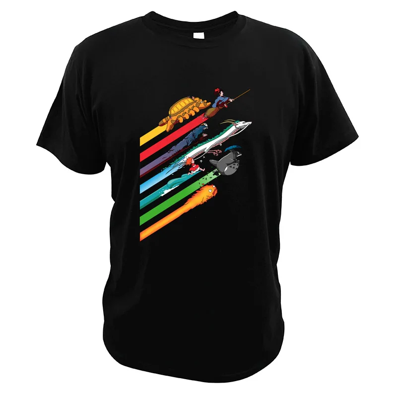 Japanese Anime Series Spirited Streaks Art Print T-shirt Cute Cat Bus Totoro Ponyo Digital Short Sleeve | Мужская одежда