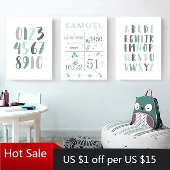 

Boy Custom Name Birth Print ABC Alphabet Wall Art Canvas Painting Number Enlightenment Poster Picture Nursery Baby Room Decor