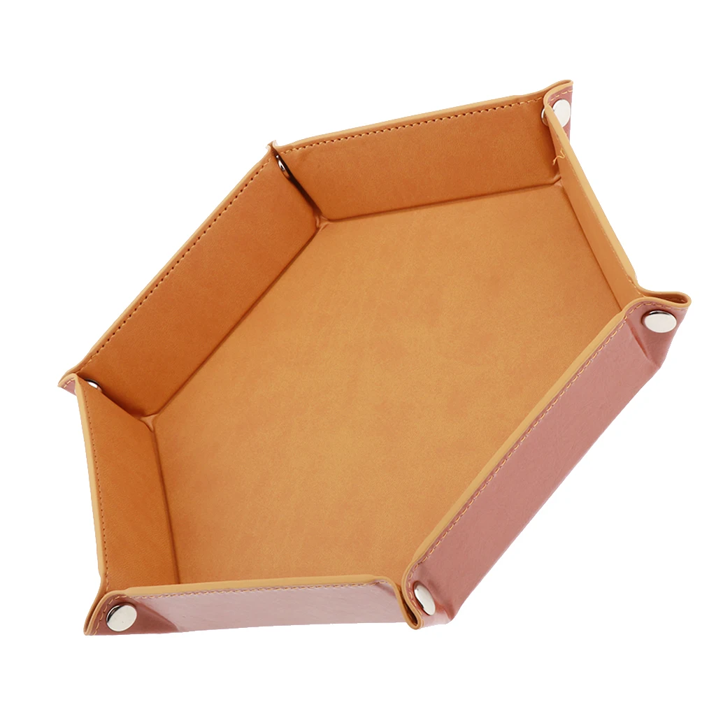 Dice Holder PU Leather Folding Hexagon Tray for RPG, DND and Other Table Games