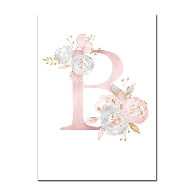 Baby Posters Personalized Girl's Name Custom Poster Nursery Prints Pink Flowers Wall Art Canvas Painting Pictures For Girls Room - Цвет: B