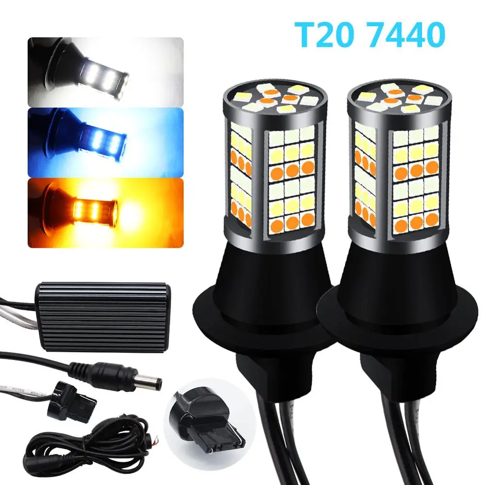 

2pcs T20 7440 W21W LED Bulbs Canbus 81 SMD White Amber Ice Blue Color Auto Car Front Daytime Running Lights Turn Signal Light