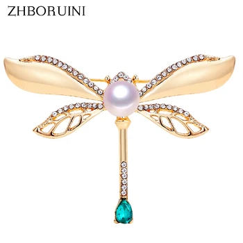 

ZHBORUINI 2019 Natural Pearl Brooch Retro Dragonfly Pearl Breastpin Freshwater Pearl Jewelry For Women Birthday Gift Accessories