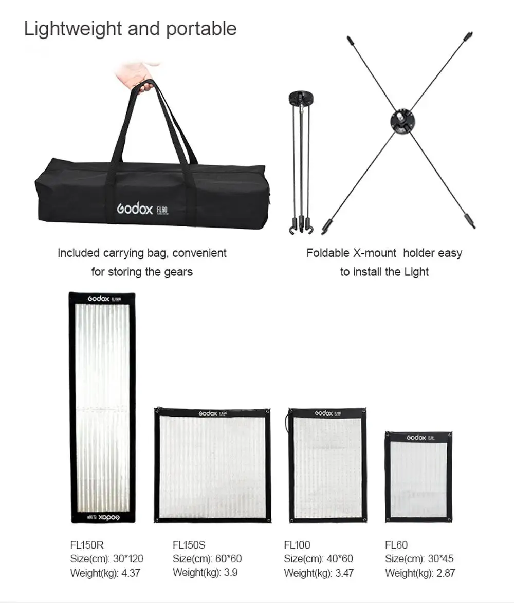 Godox FL150S/FL150R/FL100/FL60 гибкий светодиодный свет откатываемая тканевая лампа 150 Вт/100 Вт/60 Вт приложение дистанционное управление Фото Видео заполняющее освещение