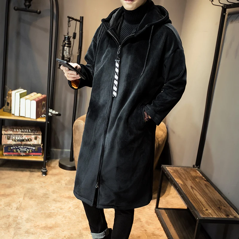 Sinicism Store, Мужская Золотая Бархатная двухслойная Толстая парка, Мужская зимняя теплая верхняя одежда с вышивкой, пальто, мужская верхняя одежда большого размера, Winderbreak - Цвет: Black G05