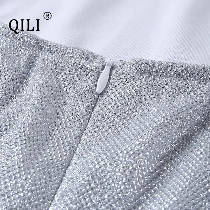 QILI, сексуальное шелковое платье без бретелек, вечерние, Клубные, короткие, мини платья, блестящее, без рукавов, облегающее платье на молнии сзади