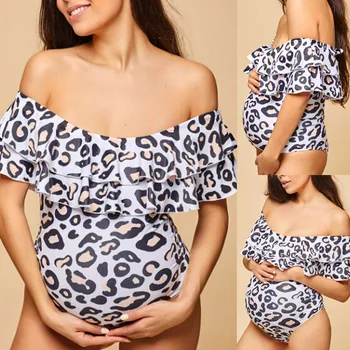 

Maternity Tankinis Women Leopard Print Bikinis Swimsuit Ruffles Pregnant Suit Sexy Swimsuit Bikinis LS 1218