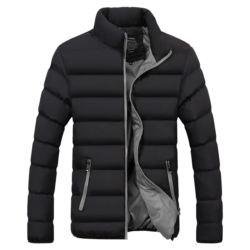 

Men Winter Stand Collar Solid Color Thick down Jacket Cotton-padded Clothes Large Size Casual Trend Versatile Cotton Overcoat