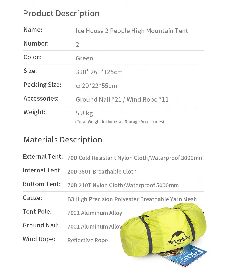 Naturehike lgloo2 альпийский снег палатка 2 preson открытый 70D нейлон ветрозащитный и непромокаемый высокая производительность палатка
