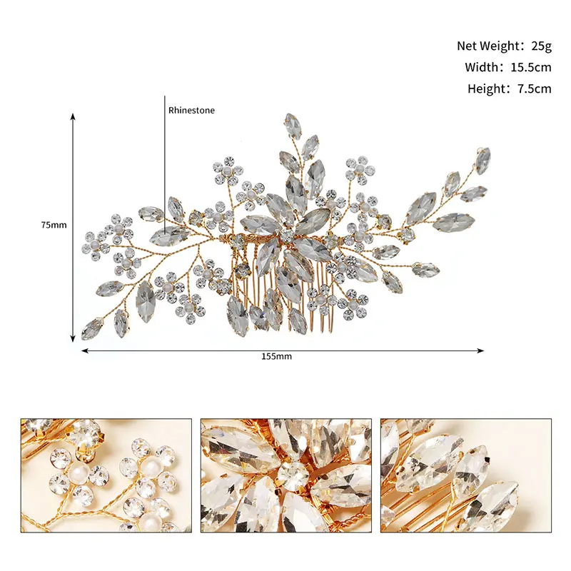QYY Rhinestone Wedding Hair Combs Bridal Hair Accessories for Women Handmade Jewelry Luxury Bride Headpiece Bridesmaid Gift