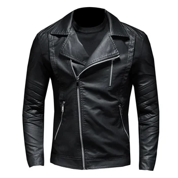 

2019 simple Korean leather jacket men's lapel slim large size leather jacket men's coat
