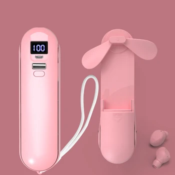 

With Charging Box HIFI Bluetooth 5.0 Mini Portable Handheld Fan Calling Touch Control LED Power Display Wireless Earbuds In Ear