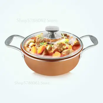 

Flat bottom soup pot non stick pot home stew hot pot Saucepan noodle pot induction cooker gas universal With Glass Cover