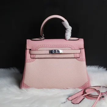 

Genuine Leather women's bag new pink pink lace litchi pattern cowhide shoulder crossbody Hand bag