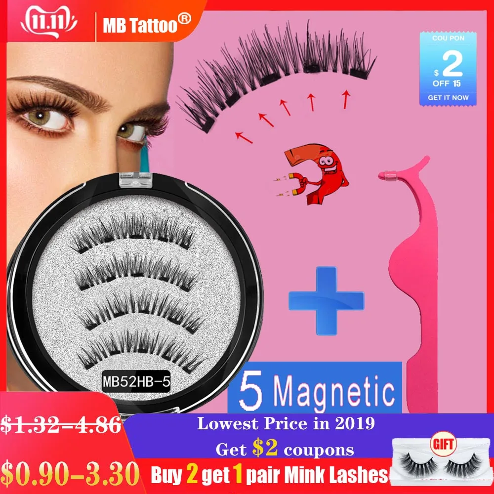 

MB 5 magnets New Magnetic eyelashes with Mink eyelashes natural long False eye lashes applicator magnetic Lashes extension MB22P