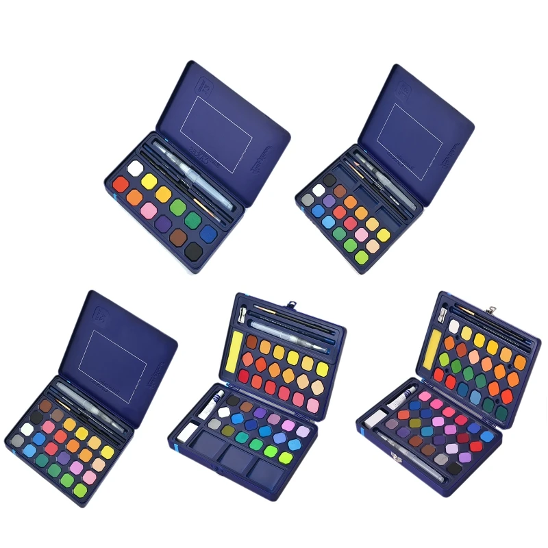 

12/18/24/36/48 Colors Solid Pigment Watercolor Paint Set with Brush Pen Starter