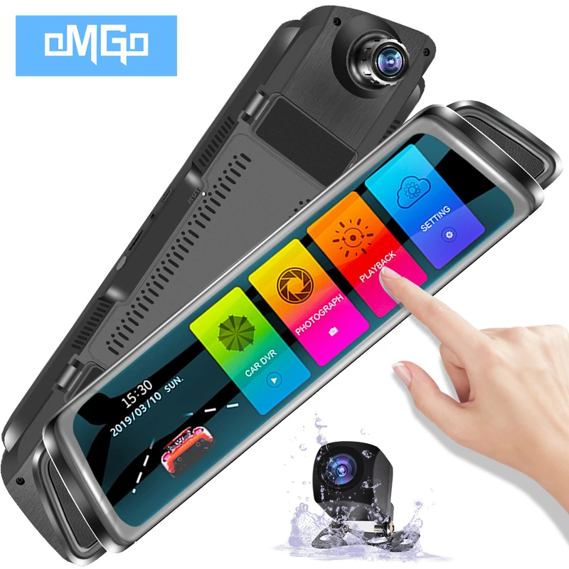 OMGO M27 поток зеркало заднего вида камера тире двойная для автомобиля Full Hd диск