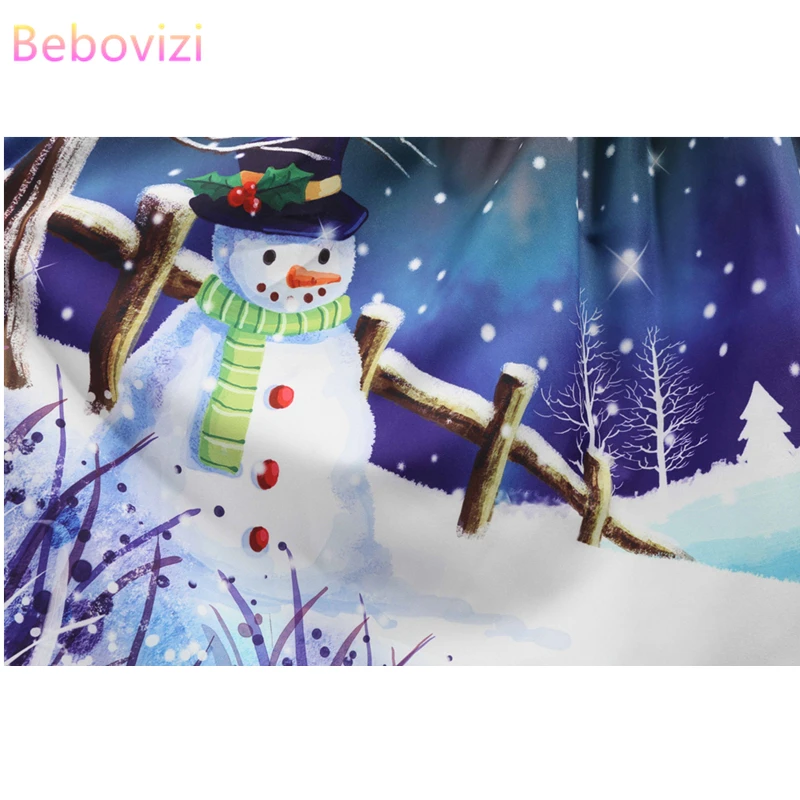 Bebovisi/женская одежда ; рождественское платье; повседневное зимнее платье; большие размеры; короткие винтажные платья с принтом снеговика; элегантные вечерние платья