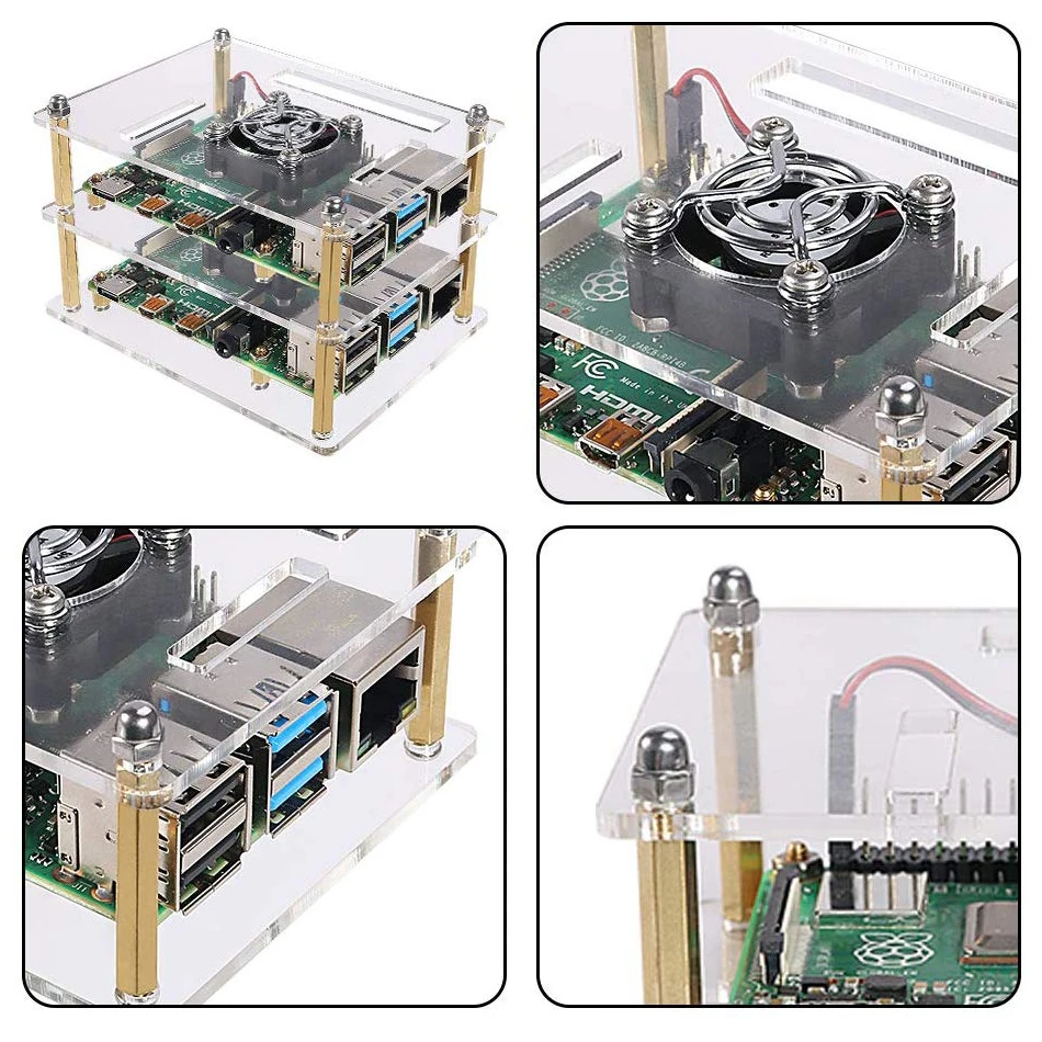 Raspberry Pi 4 B чехол, Raspberry Pi Rack кластерный чехол с охлаждающим вентилятором для Raspberry Pi 3 Model B+, Pi 2 Модель B, Pi B