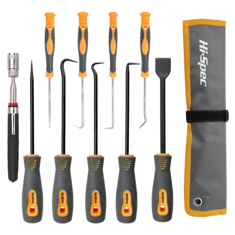 Hi-Spec 10pc Long Hook and Pick Set with Magnetic Telescoping Pick Up Tool Kit, Scraper Gasket Scraping Hose Removal Puller hand trimming knife deburring scraper nb1100 chamfer trimming removal aluminum alloy plastic waste edge tool handle with blade